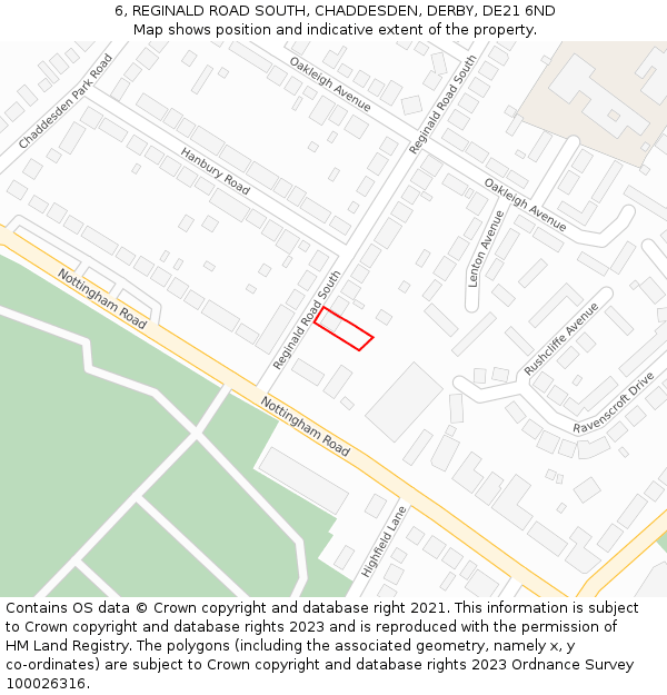 6, REGINALD ROAD SOUTH, CHADDESDEN, DERBY, DE21 6ND: Location map and indicative extent of plot
