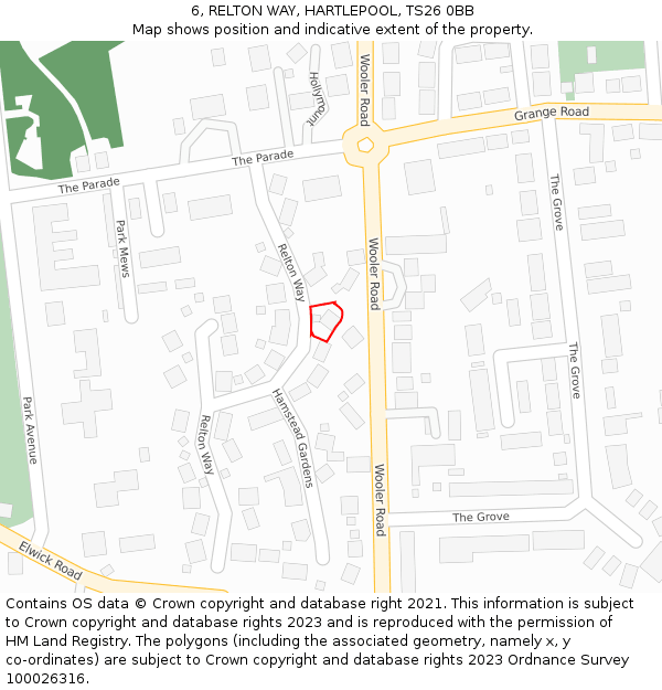 6, RELTON WAY, HARTLEPOOL, TS26 0BB: Location map and indicative extent of plot
