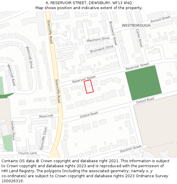 6, RESERVOIR STREET, DEWSBURY, WF13 4NQ: Location map and indicative extent of plot