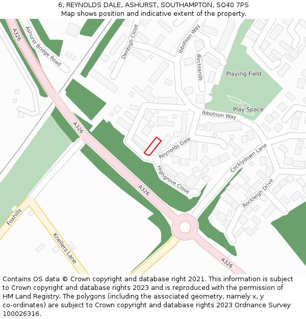 6, REYNOLDS DALE, ASHURST, SOUTHAMPTON, SO40 7PS: Location map and indicative extent of plot
