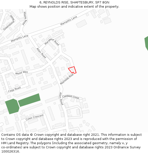 6, REYNOLDS RISE, SHAFTESBURY, SP7 8GN: Location map and indicative extent of plot