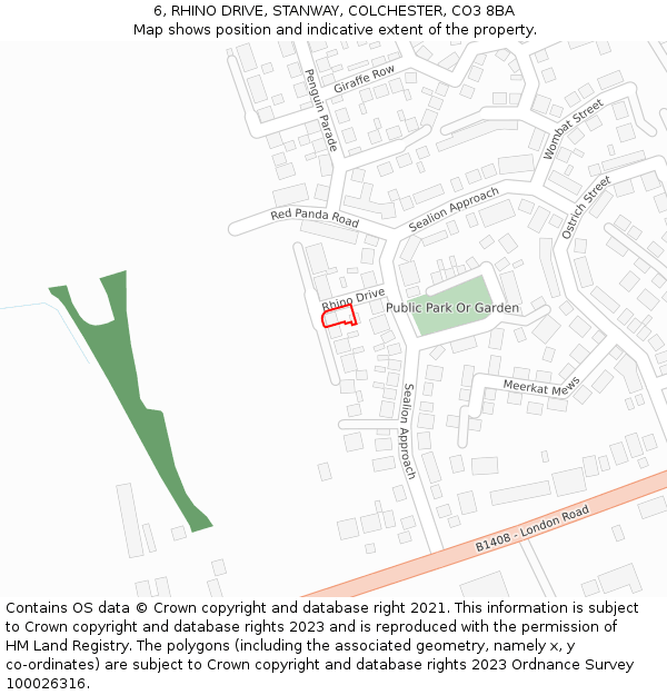 6, RHINO DRIVE, STANWAY, COLCHESTER, CO3 8BA: Location map and indicative extent of plot