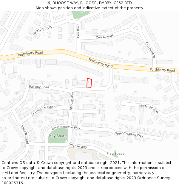6, RHOOSE WAY, RHOOSE, BARRY, CF62 3FD: Location map and indicative extent of plot