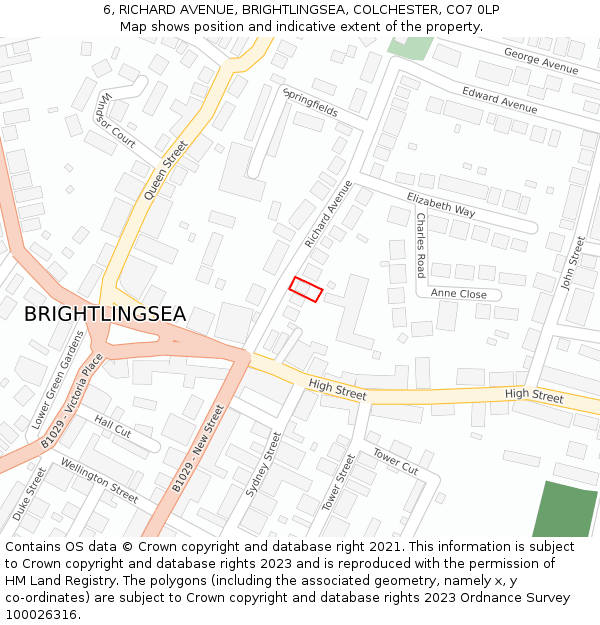 6, RICHARD AVENUE, BRIGHTLINGSEA, COLCHESTER, CO7 0LP: Location map and indicative extent of plot