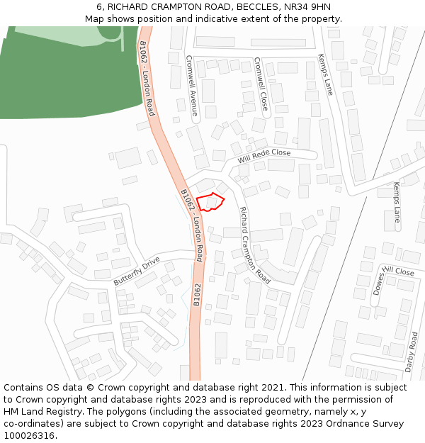 6, RICHARD CRAMPTON ROAD, BECCLES, NR34 9HN: Location map and indicative extent of plot