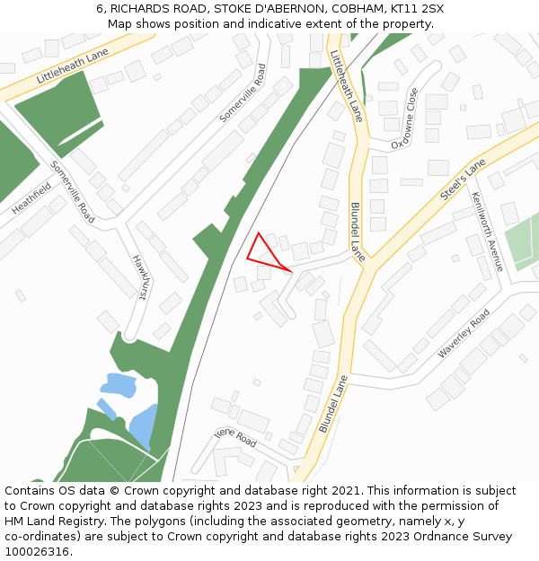 6, RICHARDS ROAD, STOKE D'ABERNON, COBHAM, KT11 2SX: Location map and indicative extent of plot