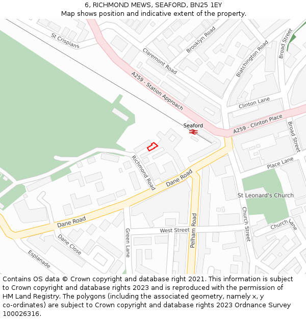 6, RICHMOND MEWS, SEAFORD, BN25 1EY: Location map and indicative extent of plot