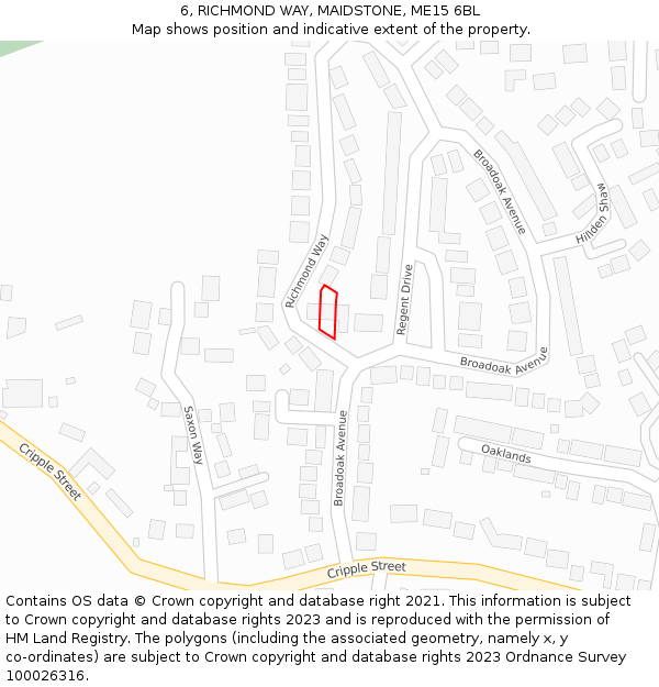 6, RICHMOND WAY, MAIDSTONE, ME15 6BL: Location map and indicative extent of plot
