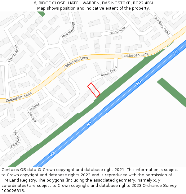 6, RIDGE CLOSE, HATCH WARREN, BASINGSTOKE, RG22 4RN: Location map and indicative extent of plot
