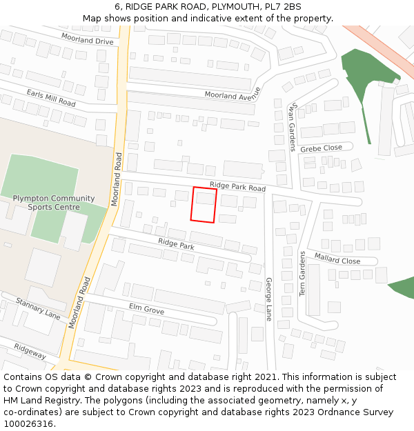 6, RIDGE PARK ROAD, PLYMOUTH, PL7 2BS: Location map and indicative extent of plot