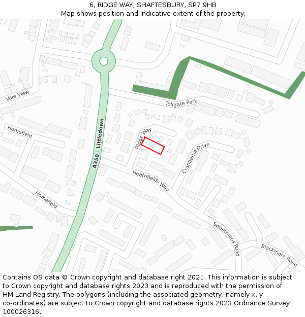 6, RIDGE WAY, SHAFTESBURY, SP7 9HB: Location map and indicative extent of plot