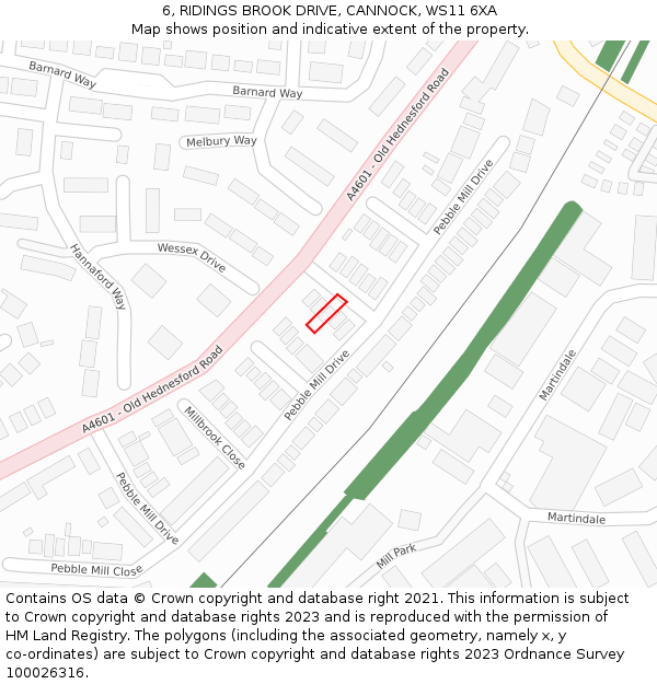 6, RIDINGS BROOK DRIVE, CANNOCK, WS11 6XA: Location map and indicative extent of plot