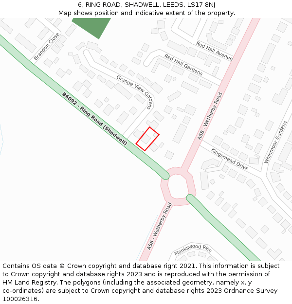 6, RING ROAD, SHADWELL, LEEDS, LS17 8NJ: Location map and indicative extent of plot