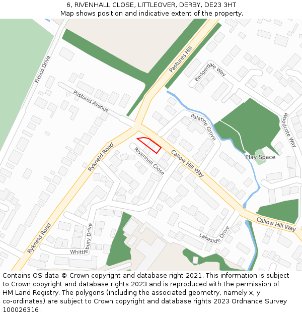 6, RIVENHALL CLOSE, LITTLEOVER, DERBY, DE23 3HT: Location map and indicative extent of plot
