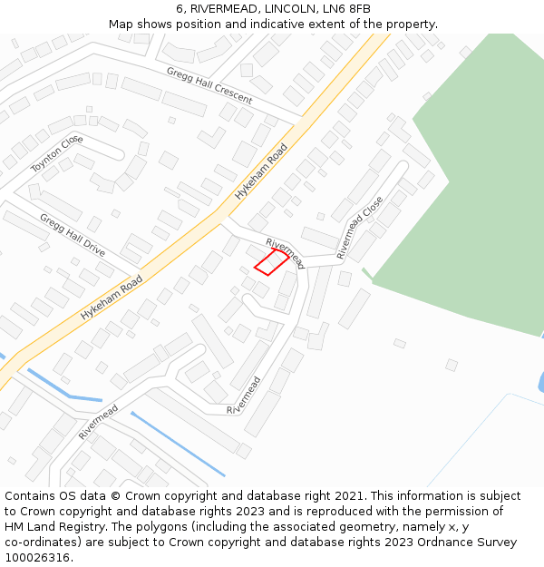6, RIVERMEAD, LINCOLN, LN6 8FB: Location map and indicative extent of plot