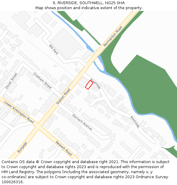 6, RIVERSIDE, SOUTHWELL, NG25 0HA: Location map and indicative extent of plot