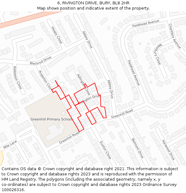 6, RIVINGTON DRIVE, BURY, BL8 2HR: Location map and indicative extent of plot