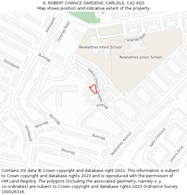 6, ROBERT CHANCE GARDENS, CARLISLE, CA2 6QS: Location map and indicative extent of plot