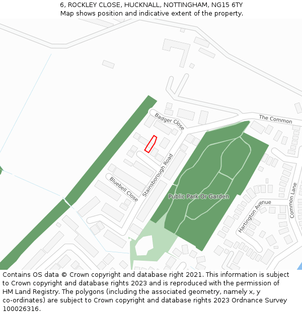 6, ROCKLEY CLOSE, HUCKNALL, NOTTINGHAM, NG15 6TY: Location map and indicative extent of plot