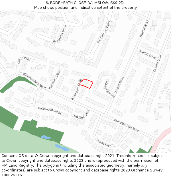 6, RODEHEATH CLOSE, WILMSLOW, SK9 2DL: Location map and indicative extent of plot