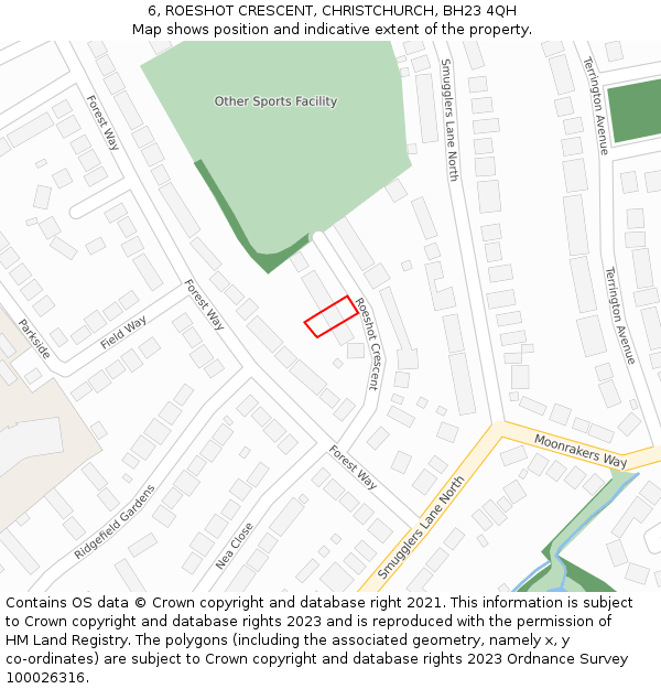6, ROESHOT CRESCENT, CHRISTCHURCH, BH23 4QH: Location map and indicative extent of plot