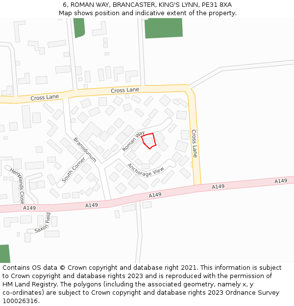6, ROMAN WAY, BRANCASTER, KING'S LYNN, PE31 8XA: Location map and indicative extent of plot