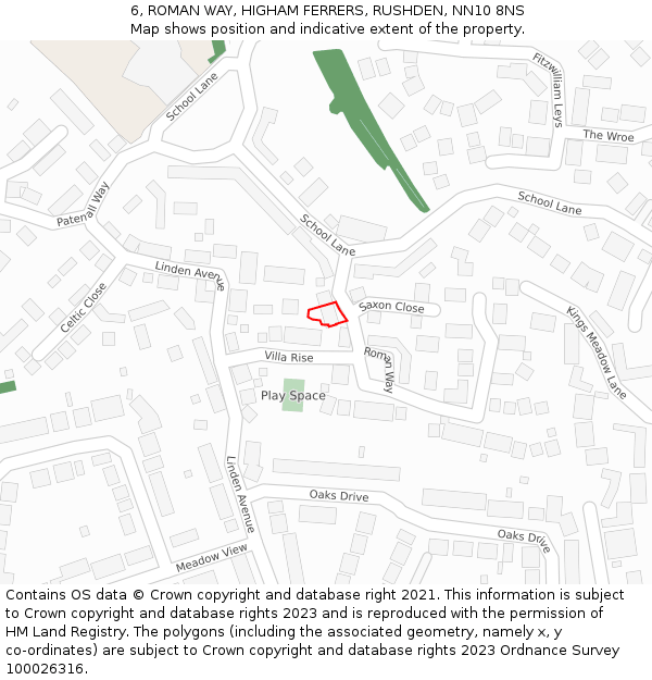 6, ROMAN WAY, HIGHAM FERRERS, RUSHDEN, NN10 8NS: Location map and indicative extent of plot