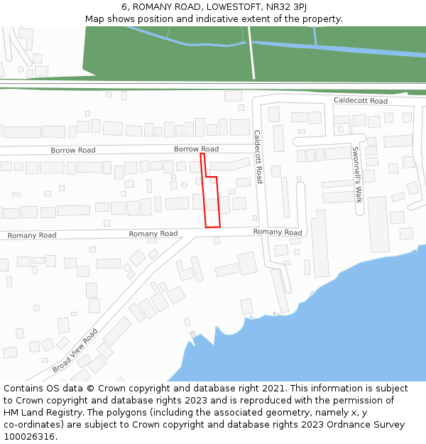 6, ROMANY ROAD, LOWESTOFT, NR32 3PJ: Location map and indicative extent of plot