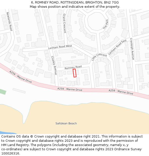 6, ROMNEY ROAD, ROTTINGDEAN, BRIGHTON, BN2 7GG: Location map and indicative extent of plot