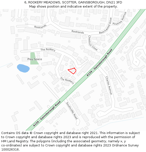6, ROOKERY MEADOWS, SCOTTER, GAINSBOROUGH, DN21 3FD: Location map and indicative extent of plot