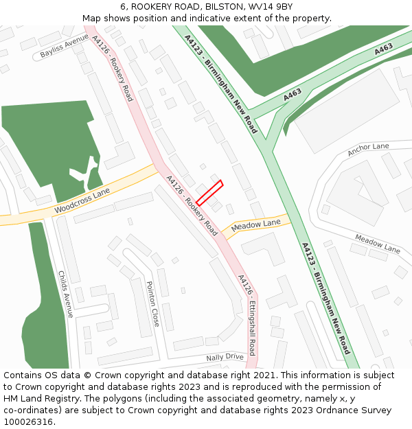 6, ROOKERY ROAD, BILSTON, WV14 9BY: Location map and indicative extent of plot