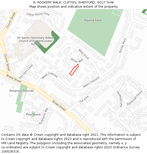 6, ROOKERY WALK, CLIFTON, SHEFFORD, SG17 5HW: Location map and indicative extent of plot