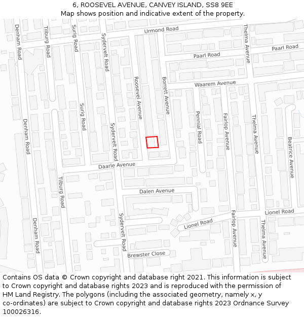 6, ROOSEVEL AVENUE, CANVEY ISLAND, SS8 9EE: Location map and indicative extent of plot