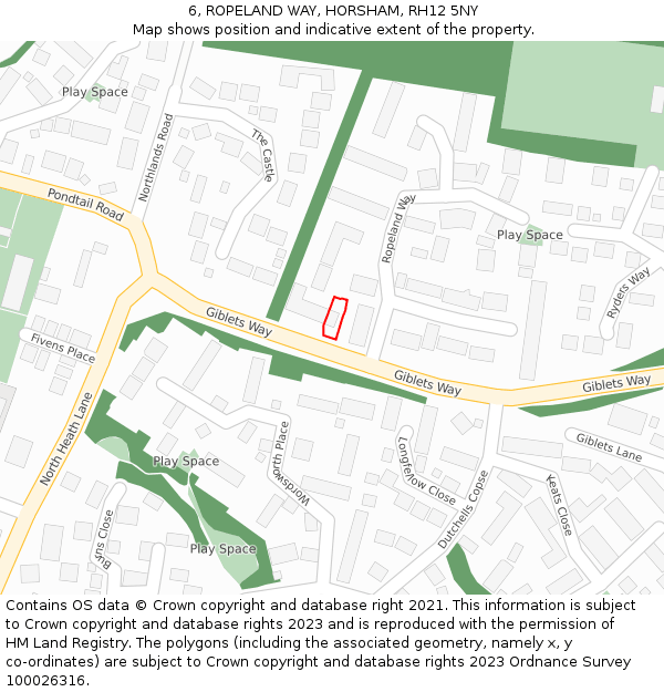 6, ROPELAND WAY, HORSHAM, RH12 5NY: Location map and indicative extent of plot