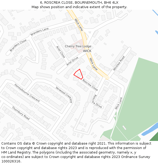 6, ROSCREA CLOSE, BOURNEMOUTH, BH6 4LX: Location map and indicative extent of plot