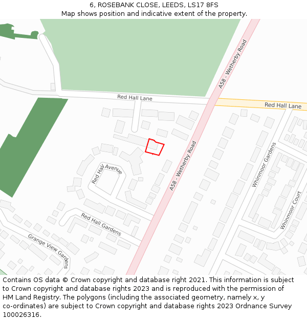 6, ROSEBANK CLOSE, LEEDS, LS17 8FS: Location map and indicative extent of plot