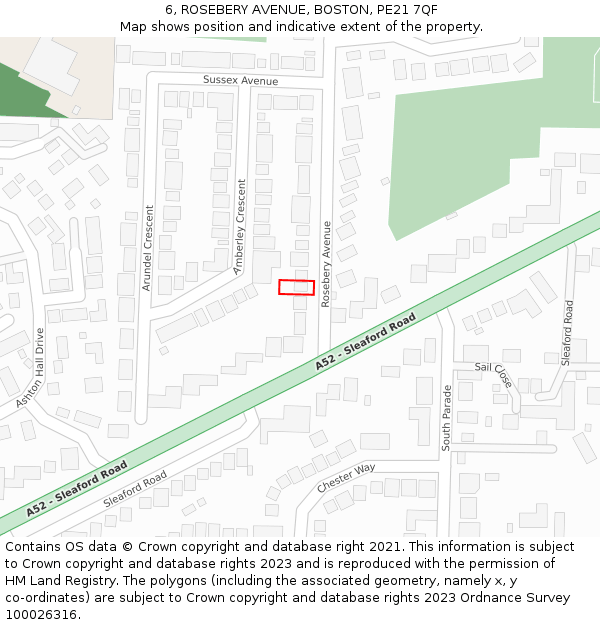 6, ROSEBERY AVENUE, BOSTON, PE21 7QF: Location map and indicative extent of plot