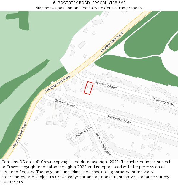 6, ROSEBERY ROAD, EPSOM, KT18 6AE: Location map and indicative extent of plot