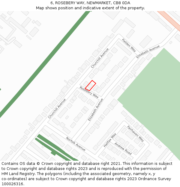 6, ROSEBERY WAY, NEWMARKET, CB8 0DA: Location map and indicative extent of plot