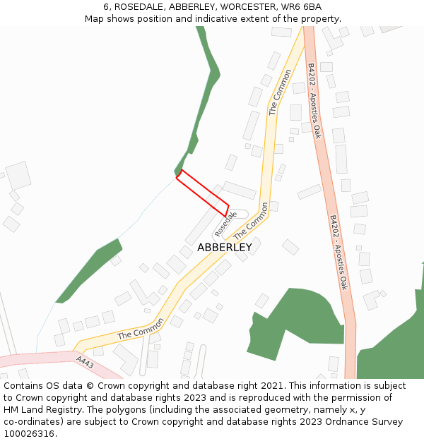 6, ROSEDALE, ABBERLEY, WORCESTER, WR6 6BA: Location map and indicative extent of plot