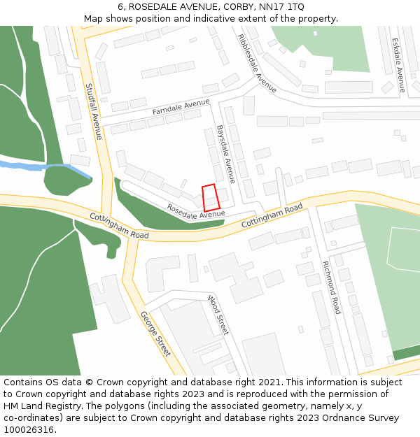 6, ROSEDALE AVENUE, CORBY, NN17 1TQ: Location map and indicative extent of plot