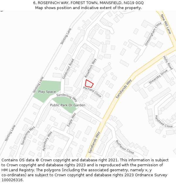 6, ROSEFINCH WAY, FOREST TOWN, MANSFIELD, NG19 0GQ: Location map and indicative extent of plot