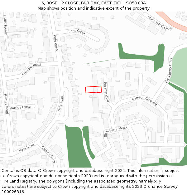 6, ROSEHIP CLOSE, FAIR OAK, EASTLEIGH, SO50 8RA: Location map and indicative extent of plot