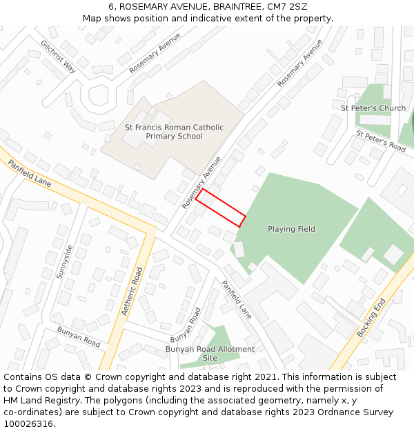 6, ROSEMARY AVENUE, BRAINTREE, CM7 2SZ: Location map and indicative extent of plot