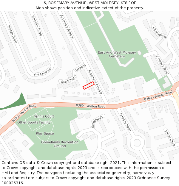 6, ROSEMARY AVENUE, WEST MOLESEY, KT8 1QE: Location map and indicative extent of plot