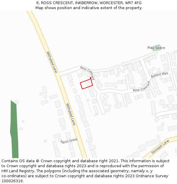 6, ROSS CRESCENT, INKBERROW, WORCESTER, WR7 4FG: Location map and indicative extent of plot