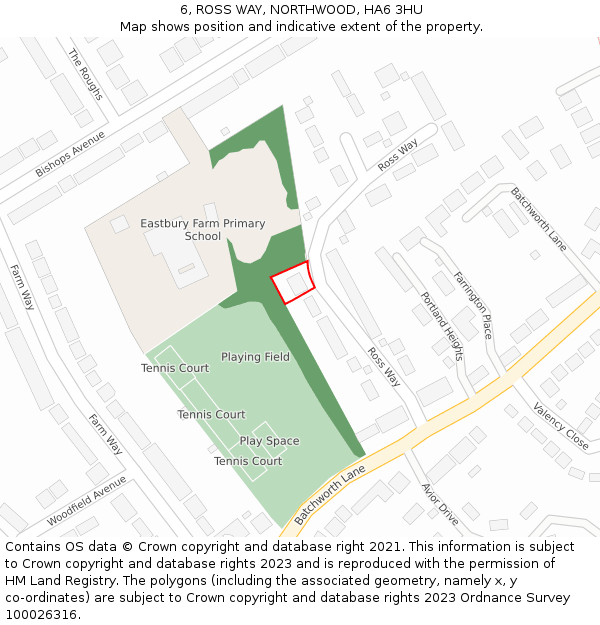 6, ROSS WAY, NORTHWOOD, HA6 3HU: Location map and indicative extent of plot