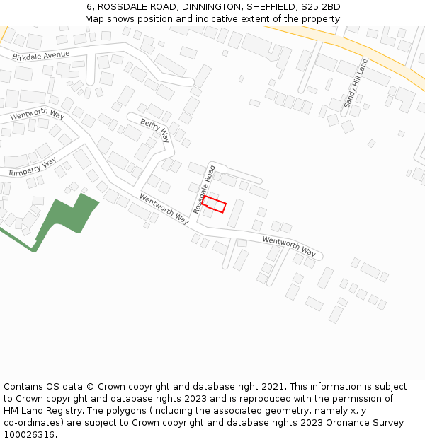 6, ROSSDALE ROAD, DINNINGTON, SHEFFIELD, S25 2BD: Location map and indicative extent of plot