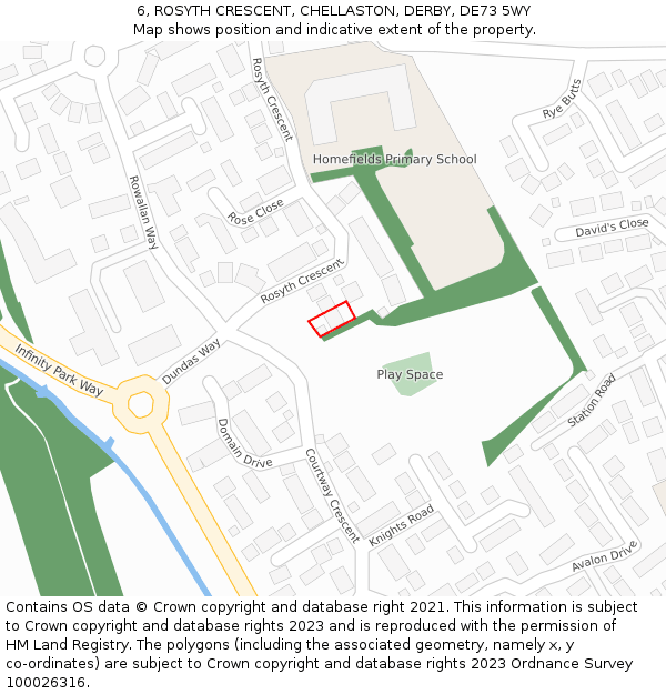 6, ROSYTH CRESCENT, CHELLASTON, DERBY, DE73 5WY: Location map and indicative extent of plot