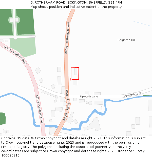 6, ROTHERHAM ROAD, ECKINGTON, SHEFFIELD, S21 4FH: Location map and indicative extent of plot